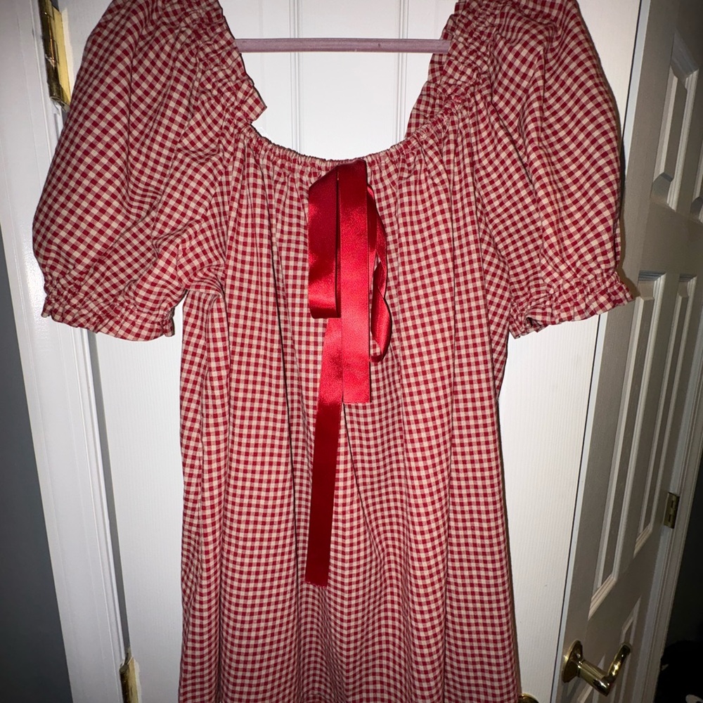 Red Gingham Dress with Ribbon
